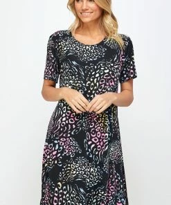Short Length Jostar Women's Stretchy Missy Dress Short Sleeve Print- 704BN-SRP1-W300