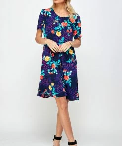 Plus Size Jostar Women's Stretchy Missy Dress Short Sleeve Print Plus, 704BN-SXP-W301