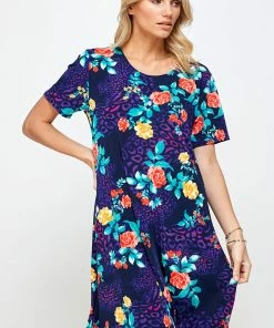 Plus Size Jostar Women's Stretchy Missy Dress Short Sleeve Print Plus, 704BN-SXP-W301