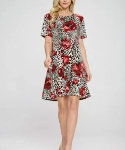 Jostar Women's Stretchy Missy Dress Short Sleeve Print- 704BN-SP-W307 Short Length