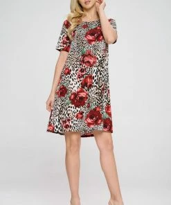 Jostar Women's Stretchy Missy Dress Short Sleeve Print- 704BN-SP-W307 Short Length