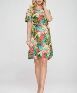 Jostar Women's Stretchy Missy Dress Short Sleeve Print Plus, 704BN-SXP-W311