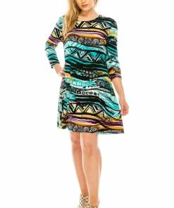 Jostar Women's Stretchy Missy Dress Quarter Sleeve Print-704BN-QRP1-W194