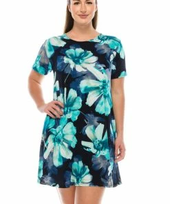 Jostar Women's Stretchy Missy Dress Short Sleeve Print, 704BN-SP-W050