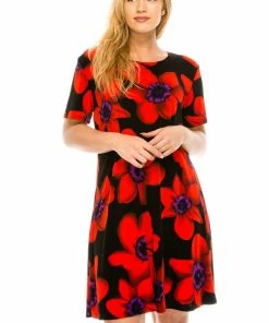 Jostar Women's Stretchy Missy Dress Short Sleeve Print-704BN-SRP1-W075 Short Length
