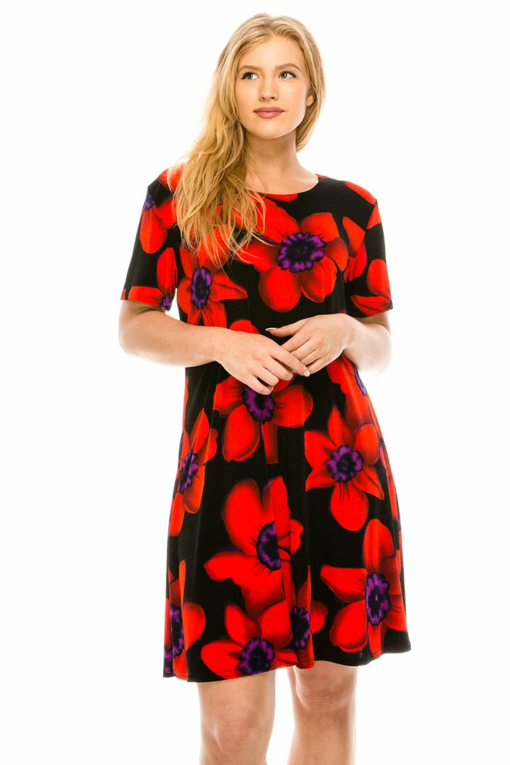 Jostar Women's Stretchy Missy Dress Short Sleeve Print-704BN-SRP1-W075 Short Length