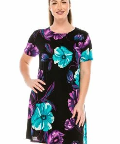 Plus Size Jostar Women's Stretchy Missy Dress Short Sleeve Print Plus, 704BN-SXP1-W099