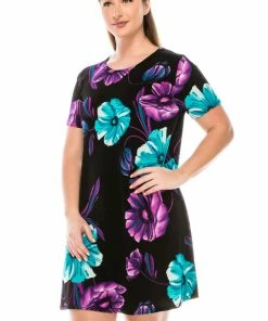 Plus Size Jostar Women's Stretchy Missy Dress Short Sleeve Print Plus, 704BN-SXP1-W099