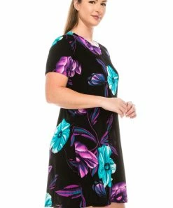 Plus Size Jostar Women's Stretchy Missy Dress Short Sleeve Print Plus, 704BN-SXP1-W099