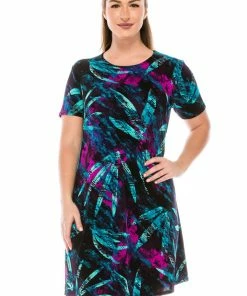 Jostar Women's Stretchy Missy Dress Short Sleeve Print Plus, 704BN-SXP-W101