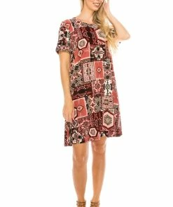Jostar Women's Stretchy Missy Dress Short Sleeve Print-704BN-SRP1-W166 Short Length