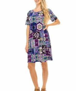 Jostar Women's Stretchy Missy Dress Short Sleeve Print-704BN-SRP1-W166 Short Length