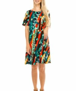 Short Length Jostar Women's Stretchy Missy Dress Short Sleeve Print, 704BN-SP-W175