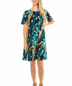 Short Length Jostar Women's Stretchy Missy Dress Short Sleeve Print, 704BN-SP-W175