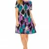 Jostar Women's Stretchy Missy Dress Short Sleeve Print Plus, 704BN-SXP-W180
