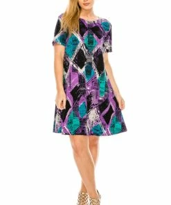 Jostar Women's Stretchy Missy Dress Short Sleeve Print Plus, 704BN-SXP-W180