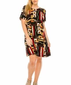 Short Length Jostar Women's Stretchy Missy Dress Short Sleeve Print-704BN-SRP1-W186