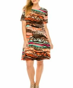 Jostar Women's Stretchy Missy Dress Short Sleeve Print, 704BN-SP-W194