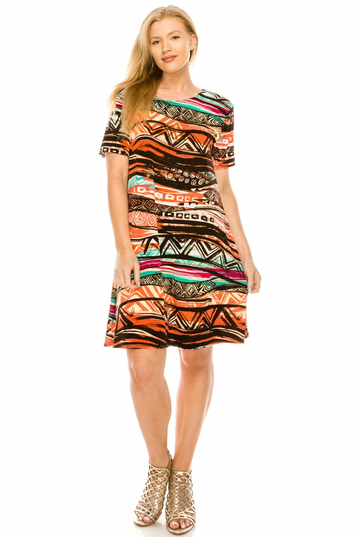 Jostar Women's Stretchy Missy Dress Short Sleeve Print, 704BN-SP-W194