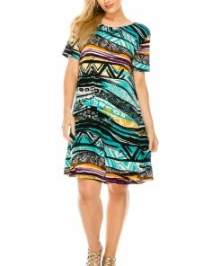 Jostar Women's Stretchy Missy Dress Short Sleeve Print, 704BN-SP-W194