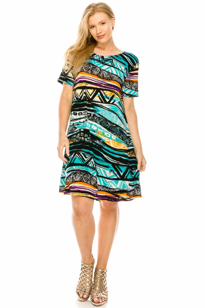 Jostar Women's Stretchy Missy Dress Short Sleeve Print, 704BN-SP-W194