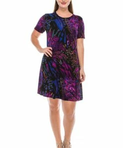 Jostar Women's Stretchy Missy Dress Short Sleeve Print Plus, 704BN-SXP-W207 Plus Size