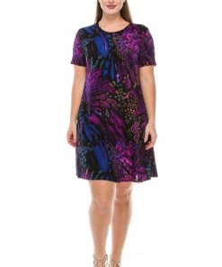 Jostar Women's Stretchy Missy Dress Short Sleeve Print Plus, 704BN-SXP-W207 Plus Size