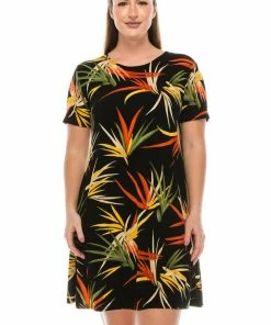 Jostar Women's Stretchy Missy Dress Short Sleeve Print, 704BN-SP-W679