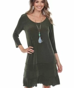 Jostar Acetate 3-Tier Bottom Quarter Sleeve Dress-729AY-QRS1 Dresses
