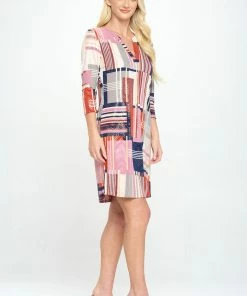 Jostar HIT Notch Neck Quarter Sleeve Print Dress-776HT-QRP1-F027