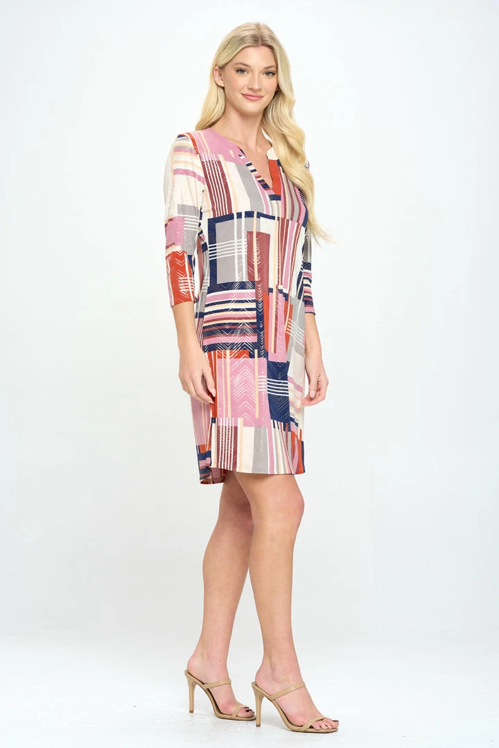 Jostar HIT Notch Neck Quarter Sleeve Print Dress-776HT-QRP1-F027