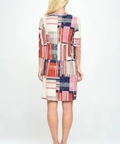 Jostar HIT Notch Neck Quarter Sleeve Print Dress-776HT-QRP1-F027