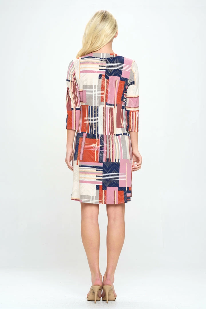 Jostar HIT Notch Neck Quarter Sleeve Print Dress-776HT-QRP1-F027