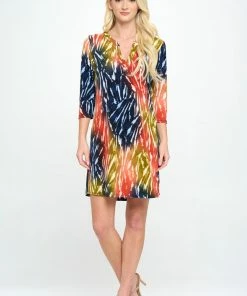 Jostar Dresses HIT Notch Neck Quarter Sleeve Print Dress-776HT-QRP1-W299