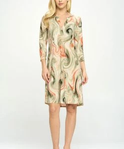 Jostar Dresses HIT Notch Neck Quarter Sleeve Print Dress-776HT-QRP1-W330