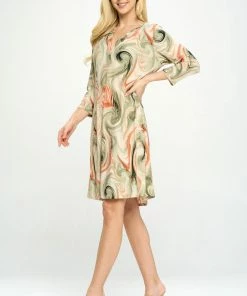 Jostar Dresses HIT Notch Neck Quarter Sleeve Print Dress-776HT-QRP1-W330