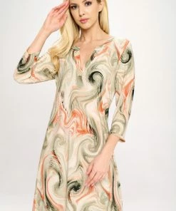 Jostar Dresses HIT Notch Neck Quarter Sleeve Print Dress-776HT-QRP1-W330