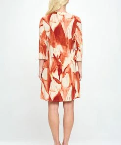 Jostar HIT Notch Neck Quarter Sleeve Print Dress-776HT-QRP1-W336 Dresses