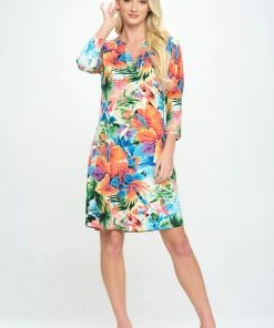 Jostar HIT Notch Neck Quarter Sleeve Print Dress-776HT-QRP1-W338 Dresses