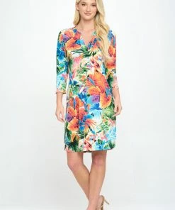 Jostar HIT Notch Neck Quarter Sleeve Print Dress-776HT-QRP1-W338 Dresses