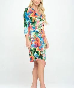 Jostar HIT Notch Neck Quarter Sleeve Print Dress-776HT-QRP1-W338 Dresses