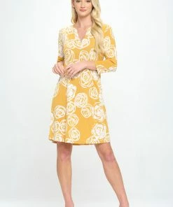 JOSTAR Quarter Sleeves HIT Notch Neck Quarter Sleeve Print Dress-776HT-QRP1-W342