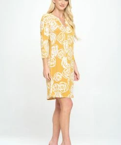 JOSTAR Quarter Sleeves HIT Notch Neck Quarter Sleeve Print Dress-776HT-QRP1-W342