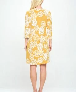 JOSTAR Quarter Sleeves HIT Notch Neck Quarter Sleeve Print Dress-776HT-QRP1-W342
