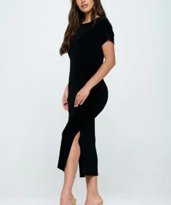 Jostar Acetate Short Sleeve Long Dressw/ Split-779AY-SRS1