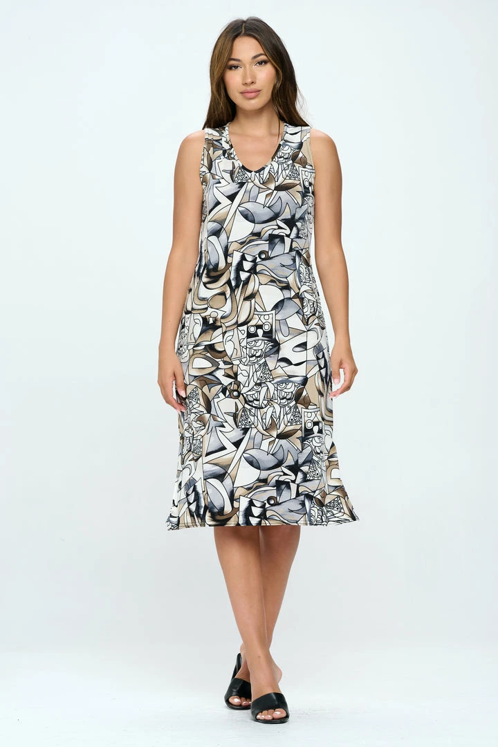 Jostar Online BNS V-Neck Midi Tank Dress With Side Slit-780BN-TRP1-W329 Dresses