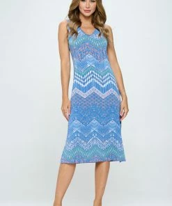 Jostar Online BNS V-Neck Midi Tank Dress With Side Slit-780BN-TRP1-W362 Short Length