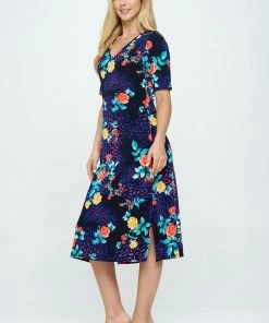 Jostar Quarter Sleeves BNS Midi V-Neck Dress With Side Slits-781BN-HRP1-W301