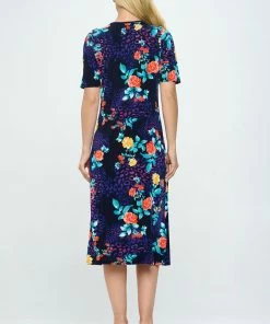 Jostar Quarter Sleeves BNS Midi V-Neck Dress With Side Slits-781BN-HRP1-W301