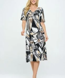 Jostar Dresses HIT Midi V-Neck Dress With Side Slits-781HT-HRP1-W357